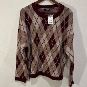 Workshop Republic Clothing Men's Argyle Crewneck Sweater - Maroon and Beige